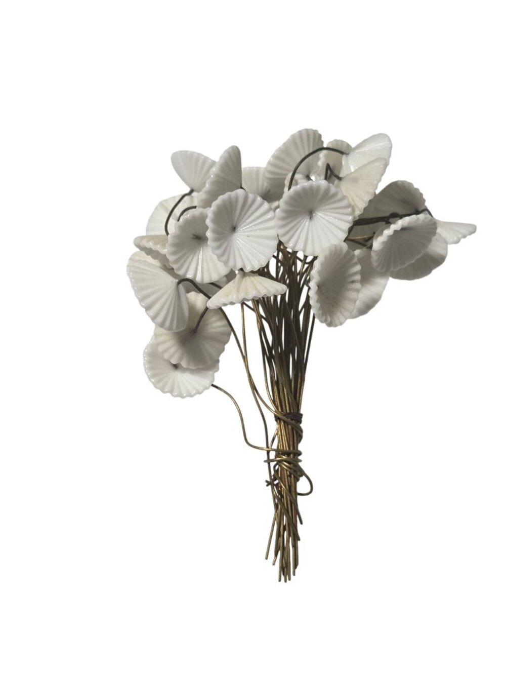 Vintage Flower Bouquet White Ceramic Gold Wire Stems Cottagecore Boho Chic